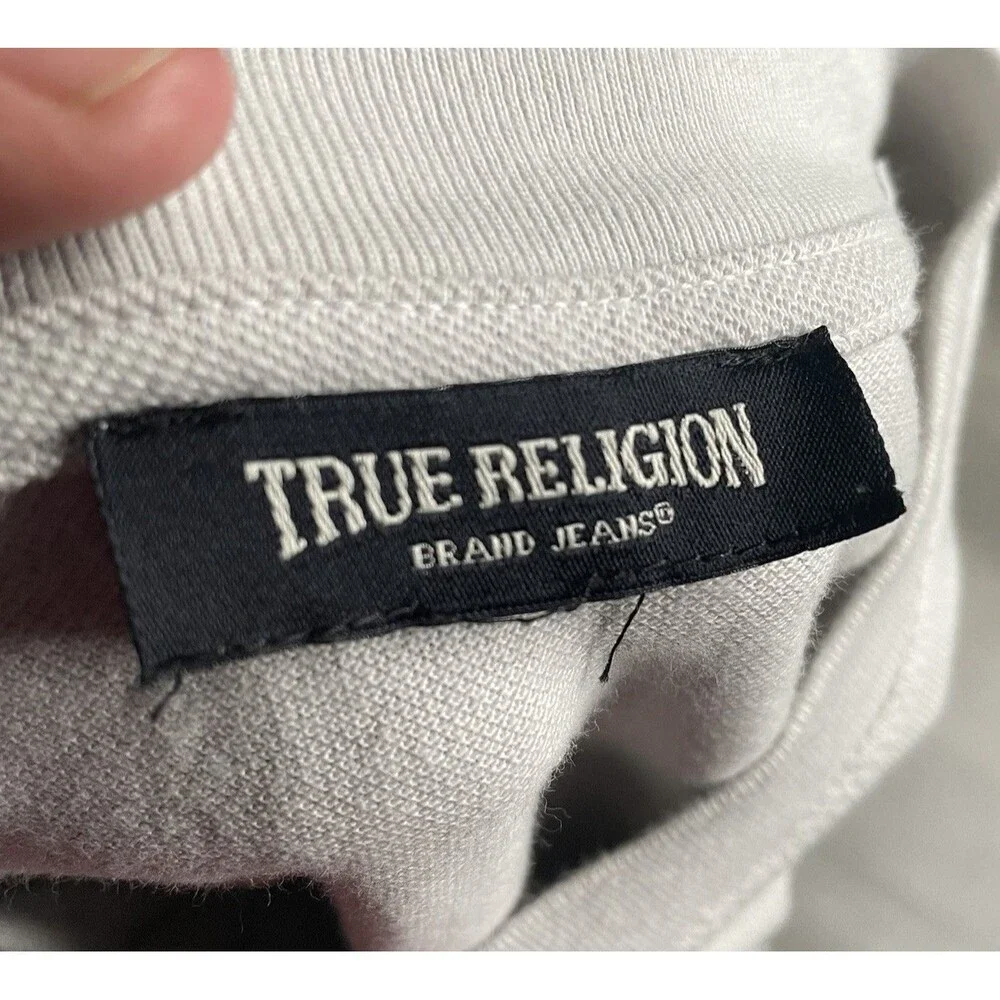 True Religion Men’s SS Pique Mineral Patch Henley White Tee Sz M